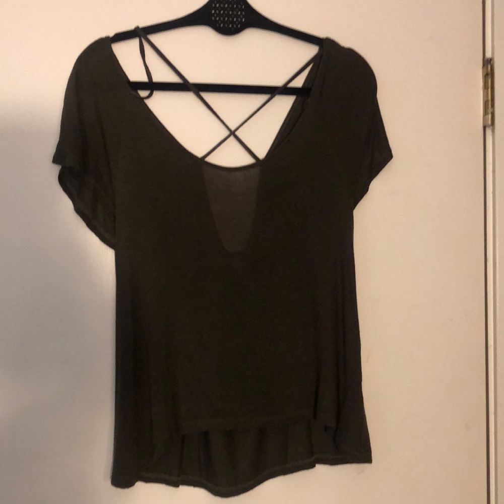 Army Green Cross Back Off the Shoulder Shirt, Size S
